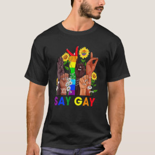 Camiseta Linguagem De Sinal De Mão Diga Gay Falando Lgbt Or