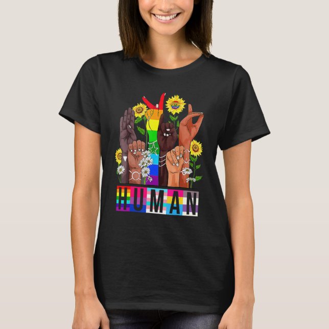 Camiseta Linguagem De Sinal Humano Falando Lgbtq+ Gay Les P (Frente)