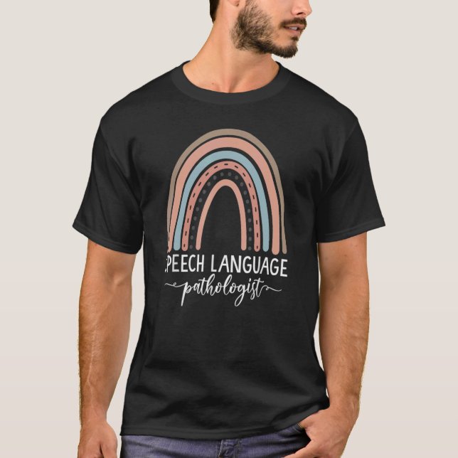 Camiseta Linguagem SLP Patologista Boho Rainbow Speec (Frente)