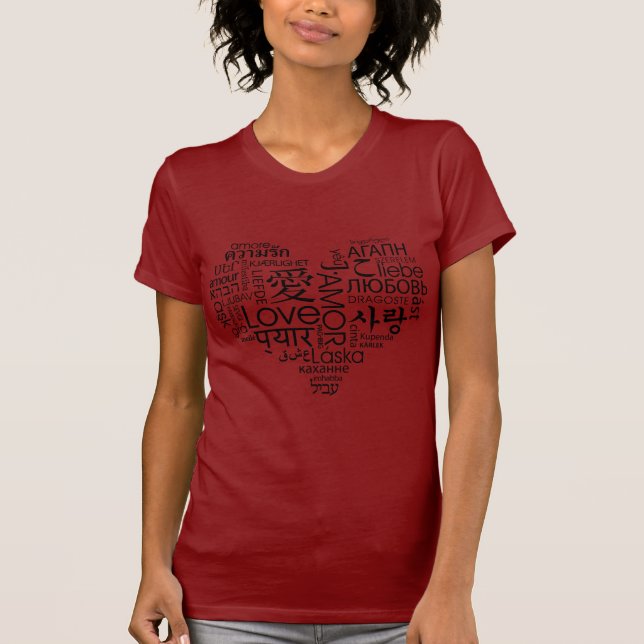 Camiseta Línguas do coração do amor (Frente)