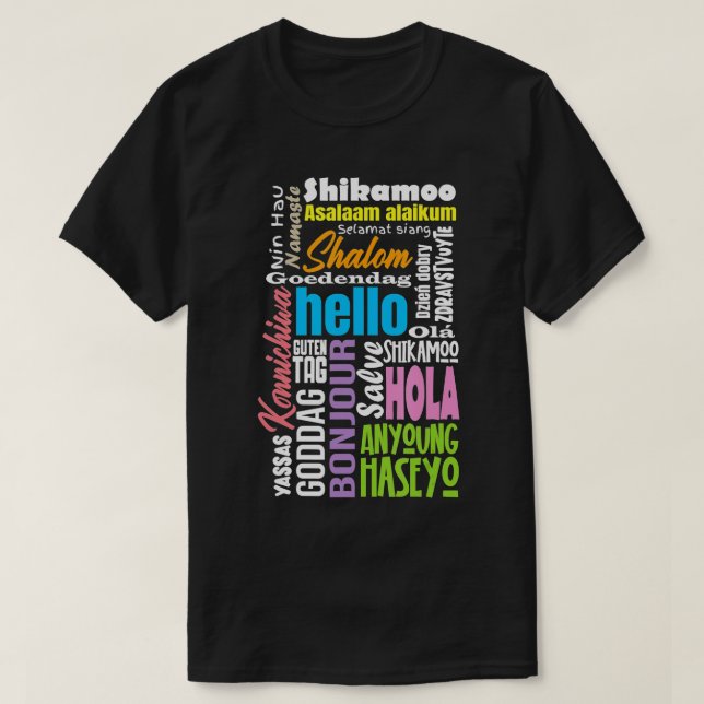 Camiseta Linguística Multilinguista de Várias Línguas (Frente do Design)