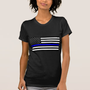 Camiseta - Linha Azul Fino da Polícia de Bandeira dos EUA