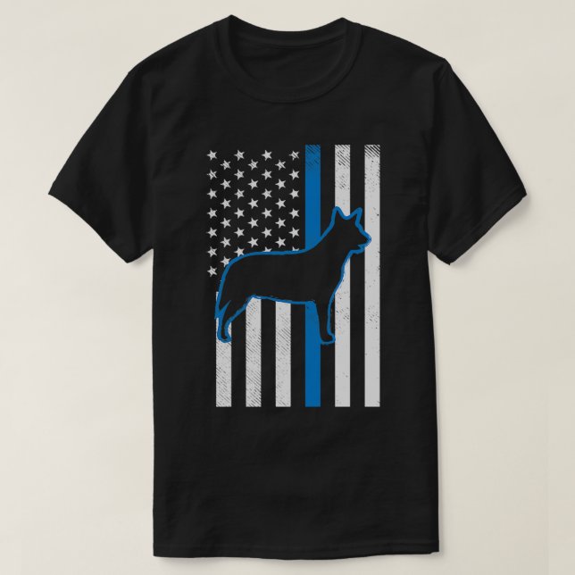 Camiseta Linha Azul Thin US Flag Heeler Policial Cattle Dog (Frente do Design)
