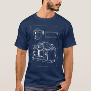 Camiseta Linha de Arte de Câmera Retro com Faixa de Filme