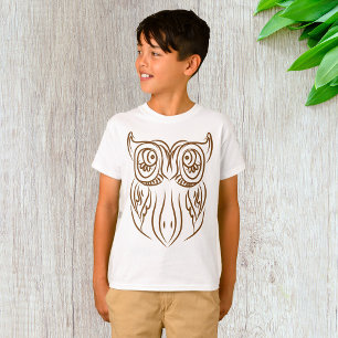 Camiseta Linha de Arte de Coruja Tribal Marrom Moderno Abst