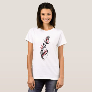 Camiseta Linha de Arte de Vaso de Flores