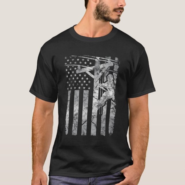 Camiseta Linha de Cabo Elétrico Patriótico Afastada America (Frente)