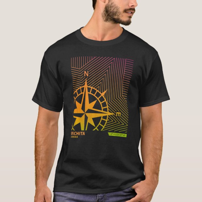 Camiseta Linha de Compass Gradiente do Ombre do Kansas (Frente)