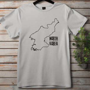 Camiseta Linha de Mapa do País da Coreia do Norte Fronteira