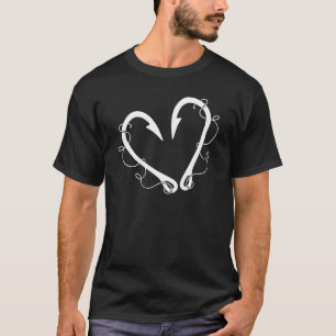 Camiseta Linha de Pesca Gancho de Peixe Coração Amor Homens