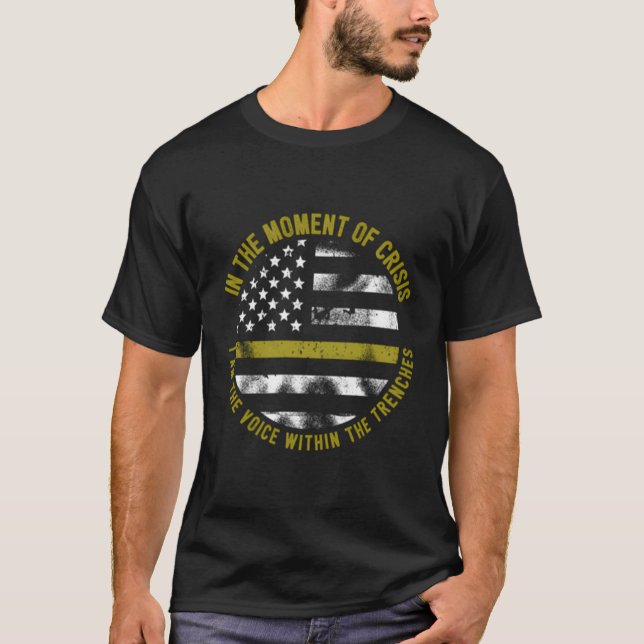 Camiseta Linha Dourada Magra Da Polícia E Do Bombeiro (Frente)