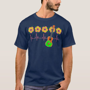 Camiseta Linha Musical Ukulele EKG Heartbeat