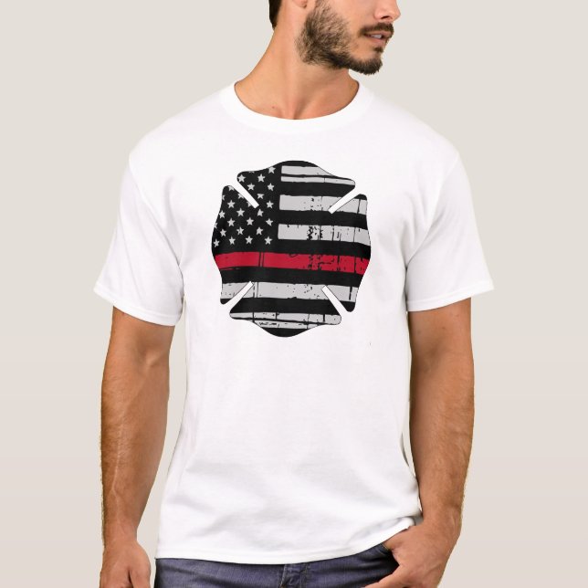 Camiseta Linha vermelha fina da cruz do bombeiro da (Frente)