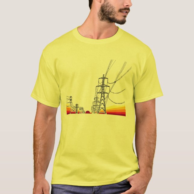 Camiseta linhas de alta tensão do por do sol (Frente)