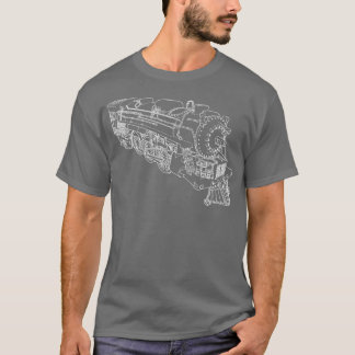 Camiseta Linhas de Comboio Ferroviário com Locomotiva a Vap