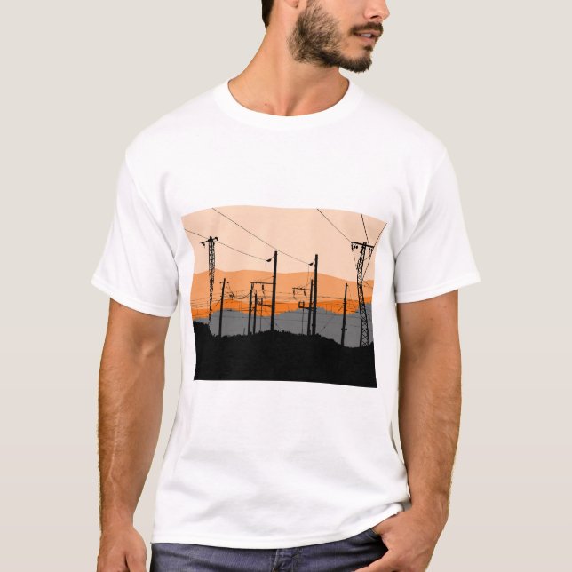 Camiseta Linhas de energia solar industriais estética urban (Frente)