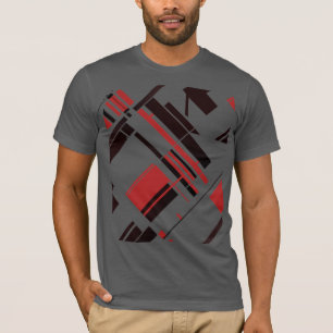 Camiseta Linhas de Formas Diagonais Pretas Vermelhas MCM Ab