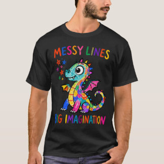 Camiseta Linhas Desorganizadas Dragão de Giz para Homens de
