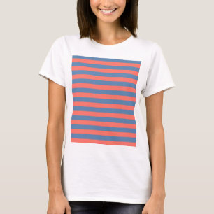 Camiseta Linhas Horizontais Coral Vivo e Azul Pacífico