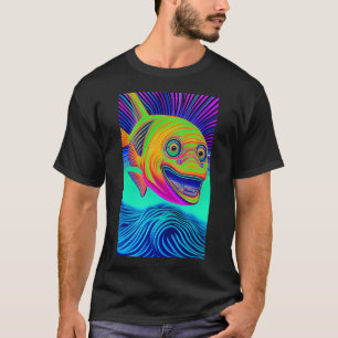Camiseta linhas onduladas peixe de olhos grandes debaixo d'
