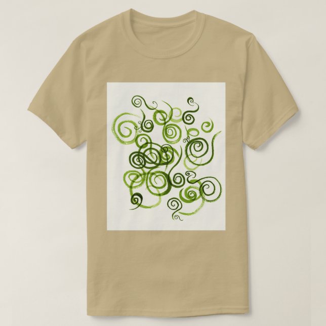 Camiseta Linhas Orgânicas Verdes Curvas Molares Aquarelas P (Frente do Design)