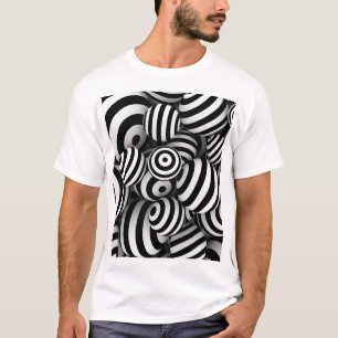 Camiseta Linhas Pretas de Esferas Brancas 3D