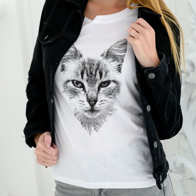 Camiseta Linoco da cabeça de gato para amantes de arte e de (Criador carregado)