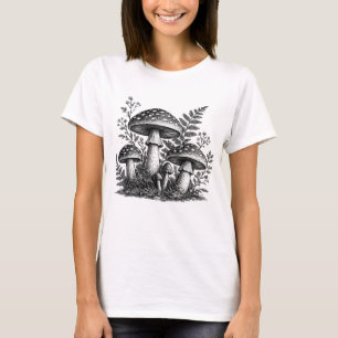 Camiseta Linocut de cogumelos florestais vintage