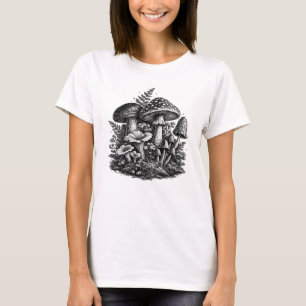 Camiseta Linocut de cogumelos florestais vintage