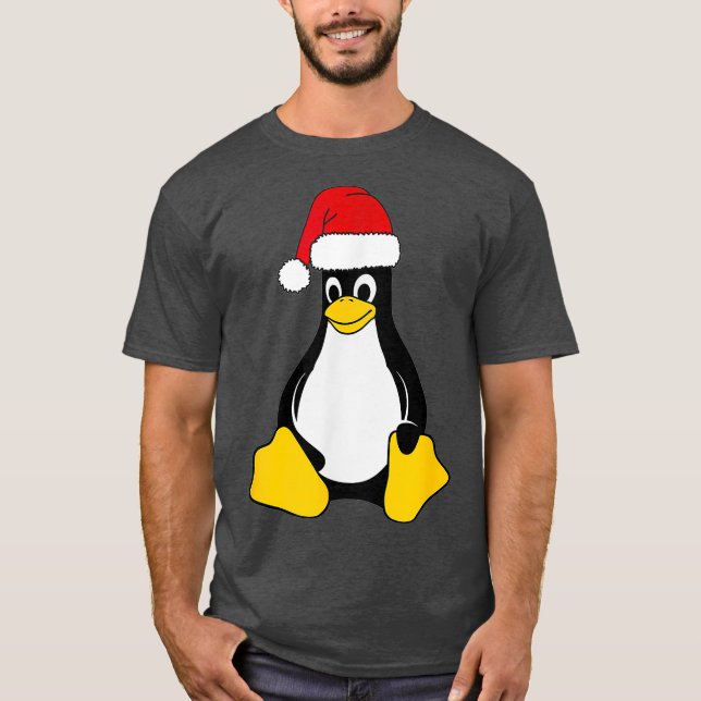 Camiseta Linu Mascot Tu, o Geek do Nerd Penguin Santa Hat (Frente)