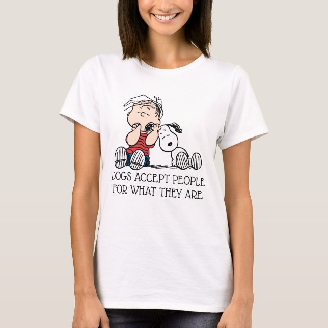Camiseta Linus confortado com o ouvido de Snoopy (Frente)