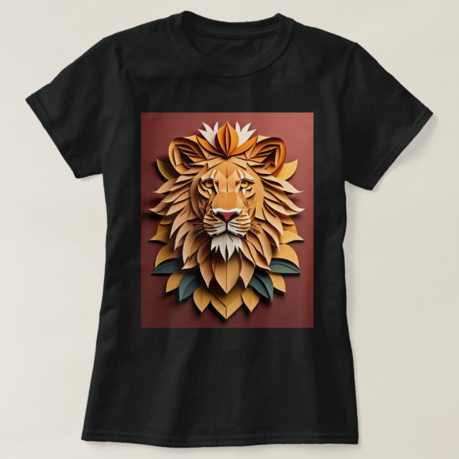 Camiseta Lion 3D Paper Art Design T-shirt (Frente do Design)