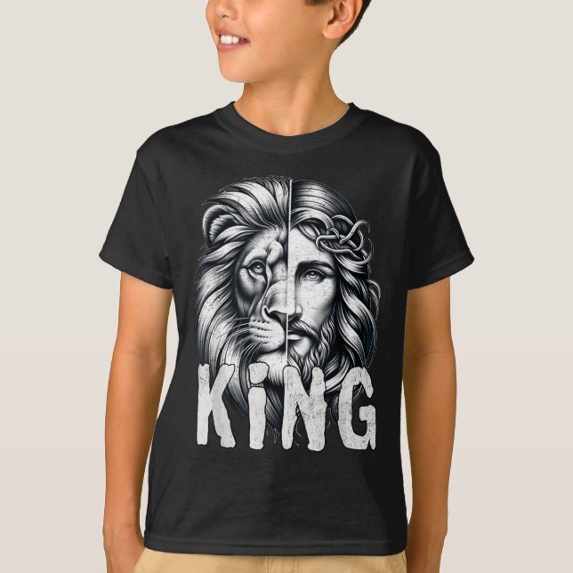 Camiseta Lion And Jesus King Christian Faith Design  (Frente)