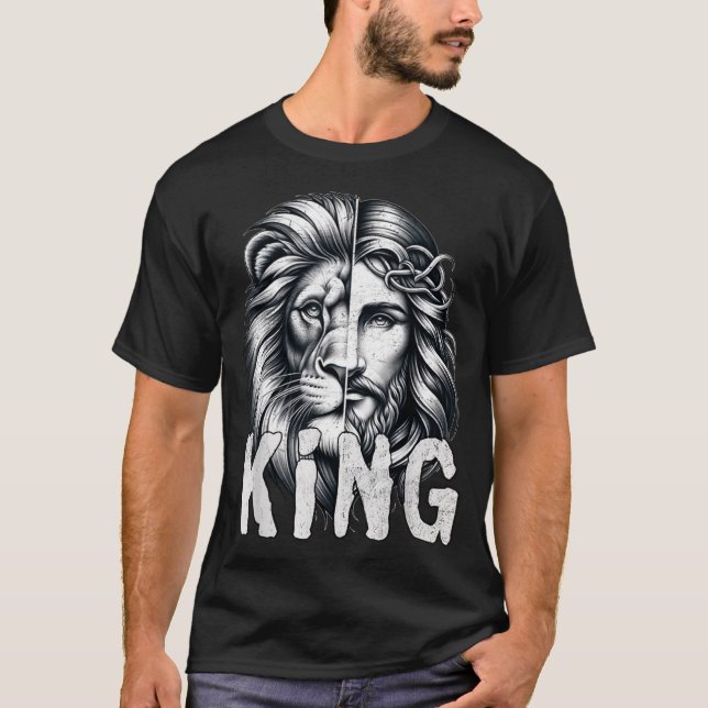 Camiseta Lion And Jesus King Christian Faith Design  (Frente)