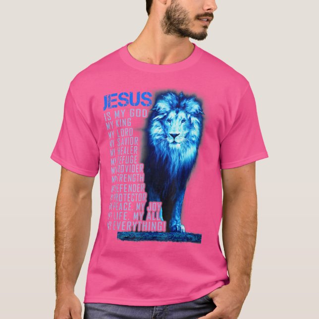 Camiseta Lion Christian Jesus É Meu Deus Rei Senhor E Salva (Frente)