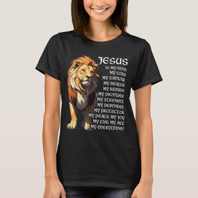 Camiseta Lion Christian Jesus Is My King, God, Lord, And Sa (Frente)