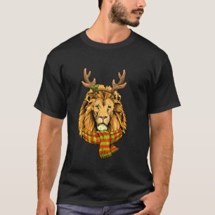 Camiseta Lion Christmas Reindeer Antlers Xmas Kids Garotos 
