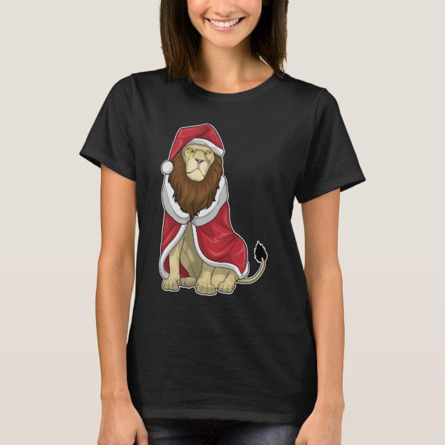 Camiseta Lion Christmas Santa hat (Frente)