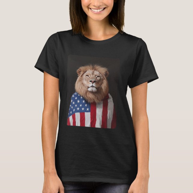 Camiseta Lion Designer USA American Flag Patriotic (Frente)