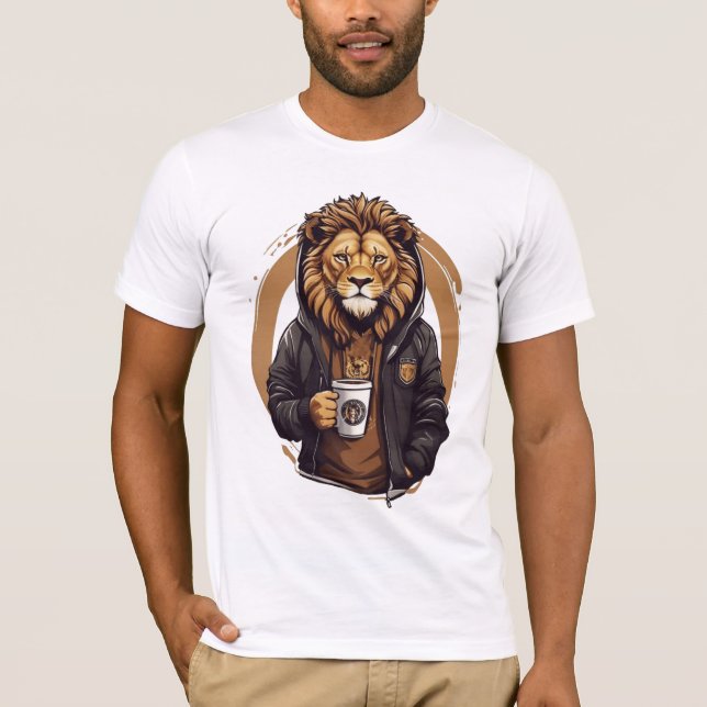 Camiseta Lion Drinking Cofee design (Frente)