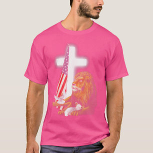 Camiseta Lion E Lamb Cruzando A Bandeira Da América Do Ovo