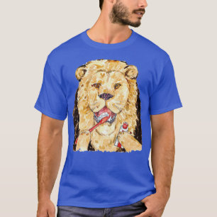 Camiseta Lion escova dentes banho aquarela pintura