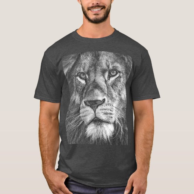 Camiseta Lion Face Animal Modelo Mens Elegante Moderno (Frente)