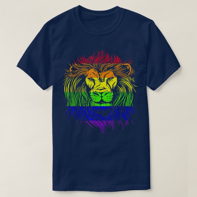 Camiseta Lion Face Cabeça Arco-Íris LGBTQ LGBT  (Frente do Design)