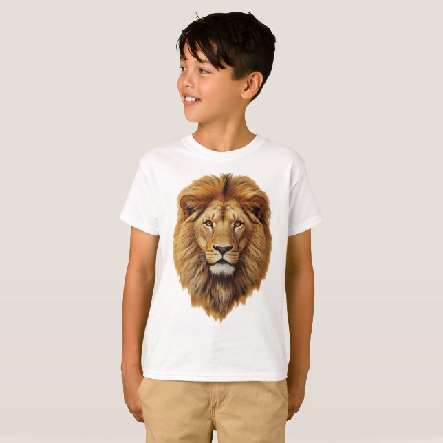 Camiseta Lion Face Kids T-Shirt | Cute Jungle Animal Tee (Frente Completa)