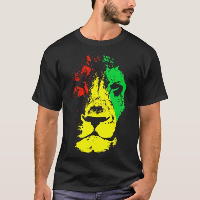 Camiseta Lion Face Rasta Estilo de Cores (Frente)