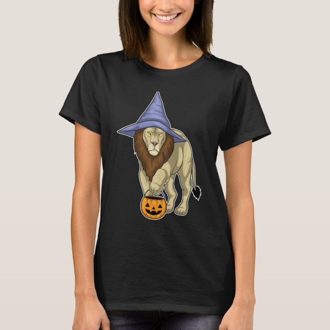 Camiseta Lion Halloween Witch Pumpkin (Frente)