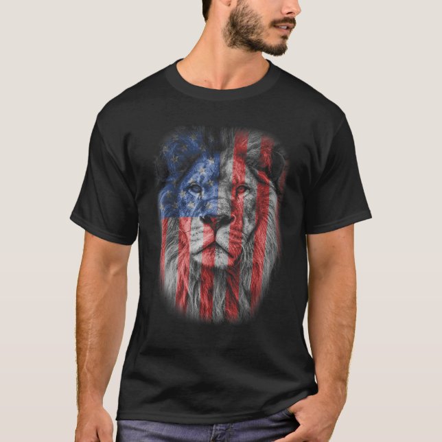 Camiseta Lion Head Graphic American Patriotic Lion USA Flag (Frente)