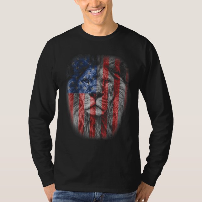 Camiseta Lion Head Graphic American Patriotic Lion USA Flag (Frente)