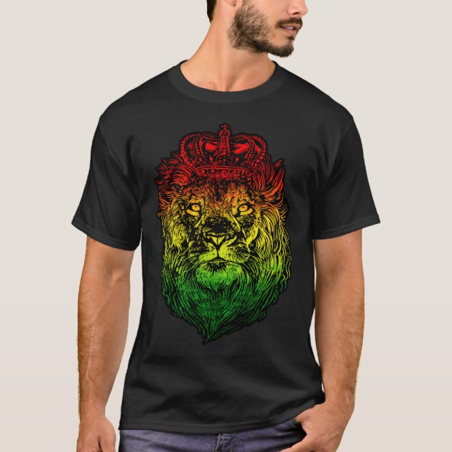 Camiseta Lion Judah Rastafarian Ethiopian Lion  Reggaeton P (Frente)